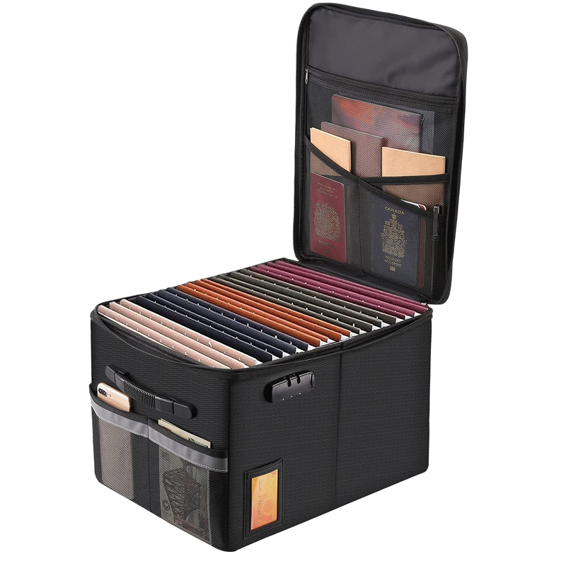 Newest File Box With Lock Fireproof Document Box Silicone Coated Dust Proof Collapsible File Organizer