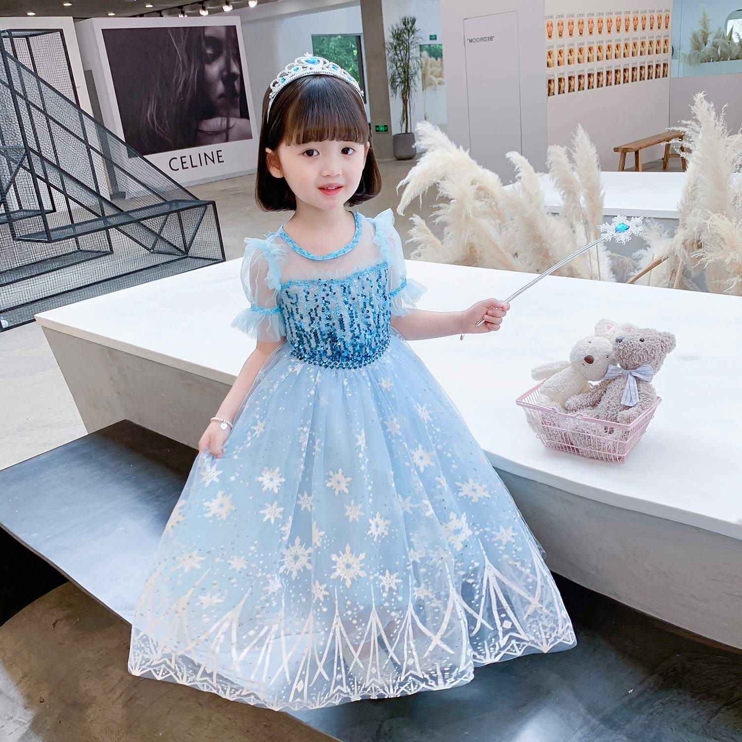 2 Years Old Kid Elsa Dress Up Costume Baby Girls Princess Party Birthday Dress