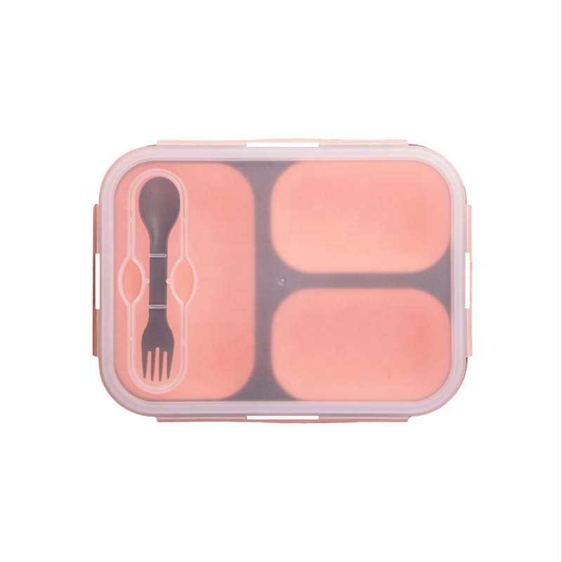 LFGB Approval 3 Compartment Silicone Rectangle Lunch Box For Mix Color