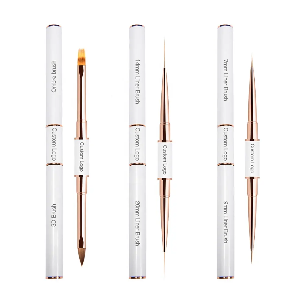 Luxury Custom Band Double Ended 3d Flower Long Short Liner 3pcs Ombre Pen Nail Art Liner Brush Set  with 7mm 9mm  14mm ,22mm