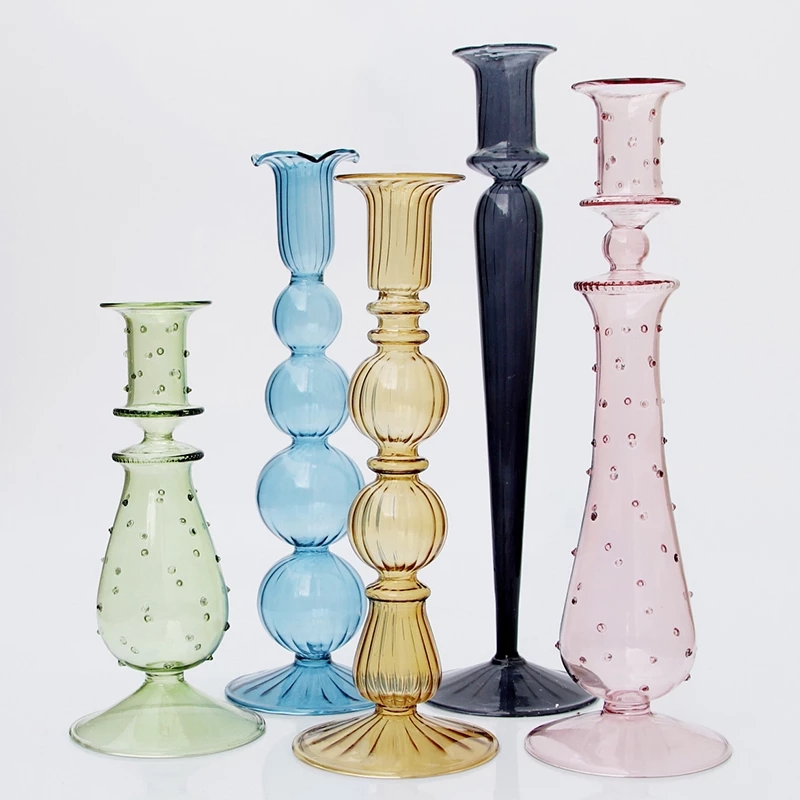 Nordic Colored Candlestick Romantic Candelabras Candle Stand Glass Candle Holder For Wedding Decorations