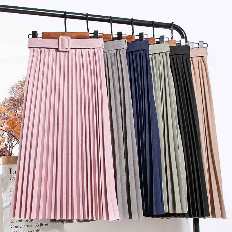 Fashion Dress Solid Color Drape Style Waist Belt Pleated Skirt Hot Sale Women Summer for Women Casual Dresses
