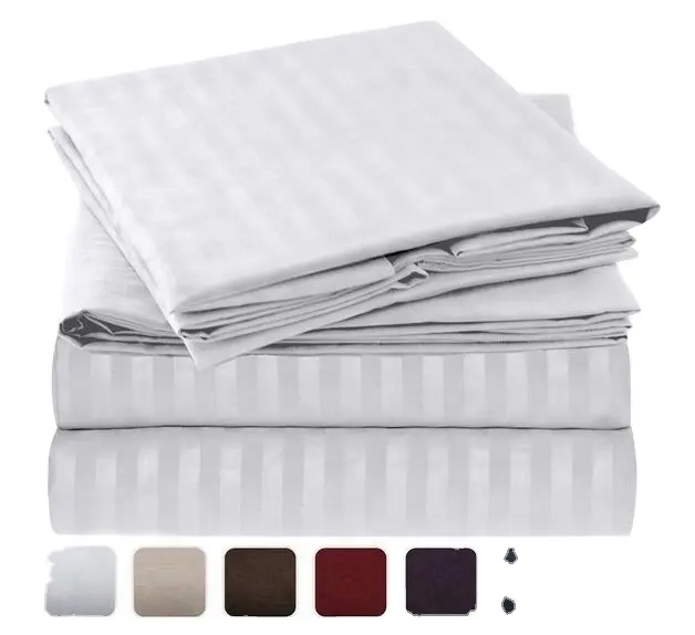 Customized single double queen king colored cotton stripe plain dying fabric hotel bed sheet flat sheet fitted sheet for selling