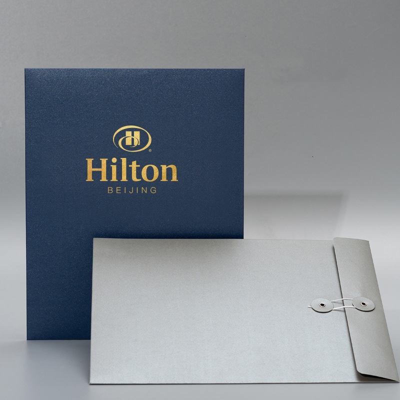 Luxury A4 A5 Business Project File Bag Hot Foil Logos Paper Folder Document Letter Envelope with Button and String Closure