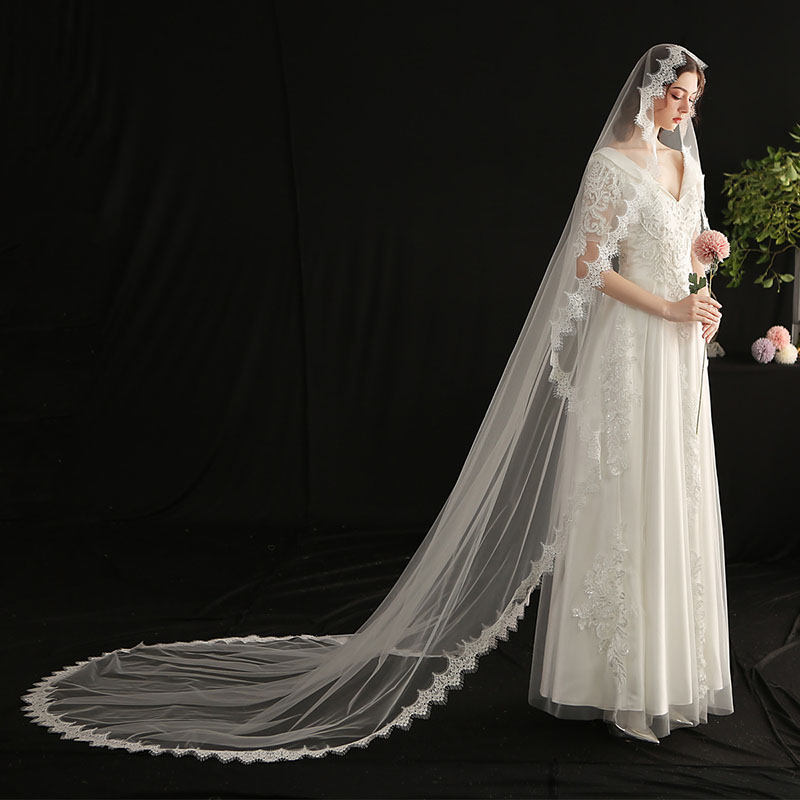 SLBRIDAL кружевная Край свадебная Фата с расческой Белый Фата невесты, свадебные аксессуары для невесты на свадьбу для женщин