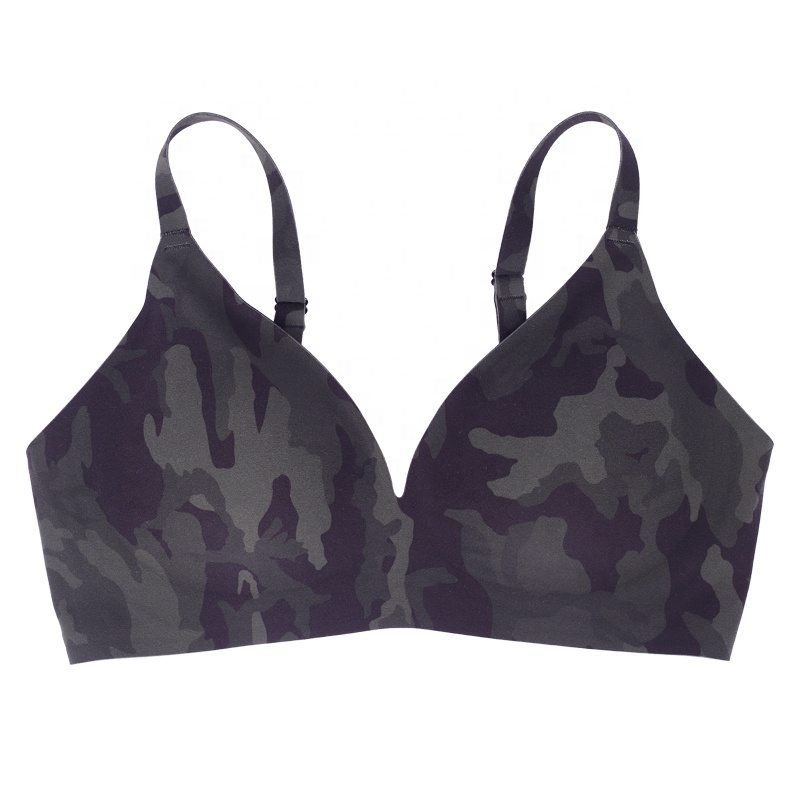 High Quality Women Bralette Printed Seamless Camo Jelly Glue Bra With Removable Pads Ladies Nylon Bra