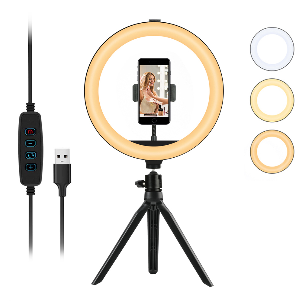 10 Inch LED Photography Filling Light Dimmable Desktop Selfie Led Ring Light With Tripod