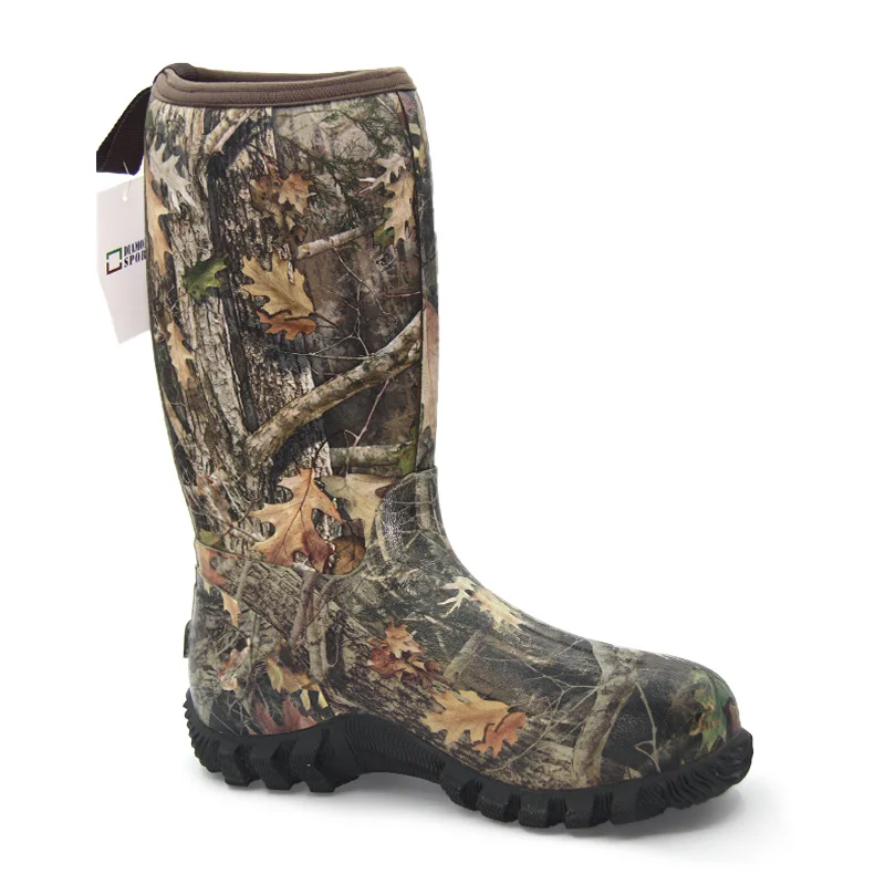 Manufacture customized knee high camouflage women's neoprene rubber boots men hunting boots for outdoors winter boots