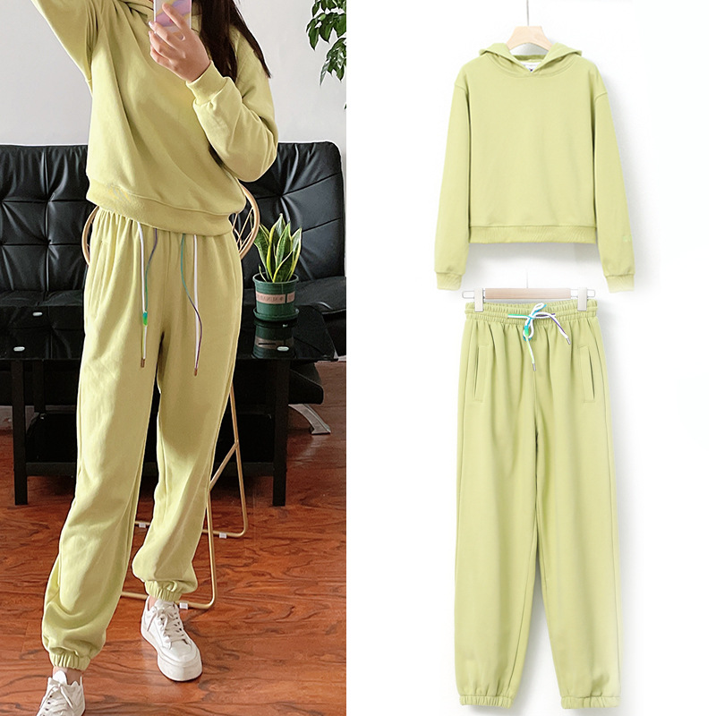 Ladies Fashion Casual Set Loose Long Sleeve Solid Color Suit Warmful Women Hoodie Suit