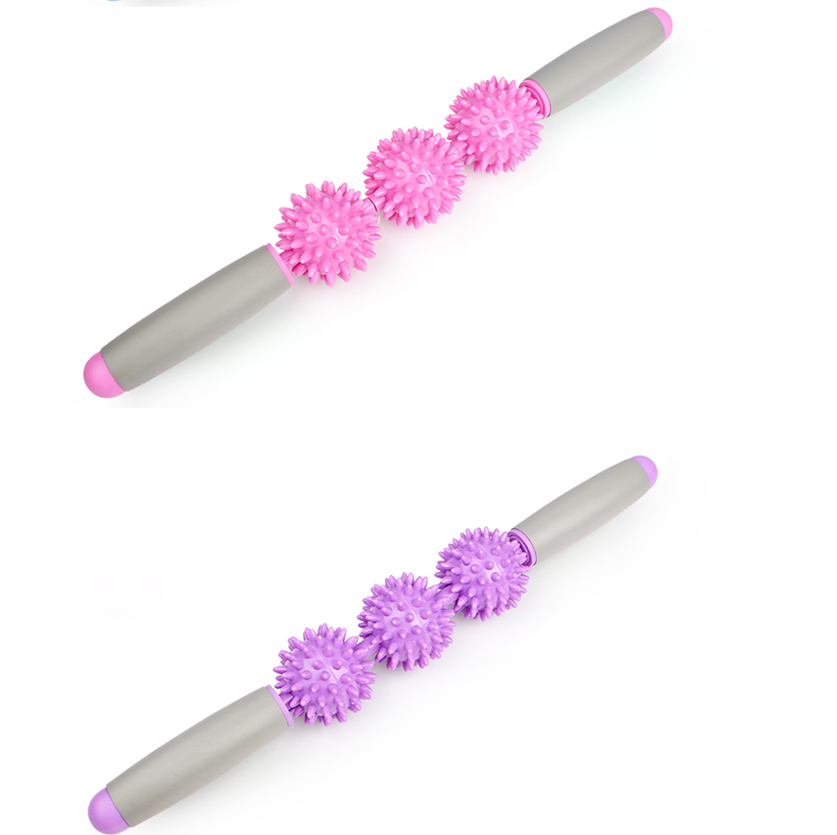 made in china cheap custom yoga fitness 3 Spiky Balls Pain Relax Yoga Stick Body Massage Roller Stick