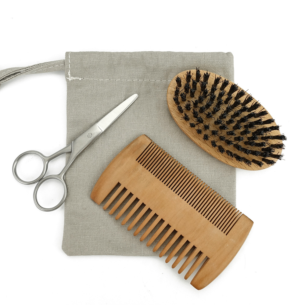 Wholesale Price Custom Black Wood Hair Wide Tooth Comb Beard Care Kits Man's Beard Brush and Comb Sets