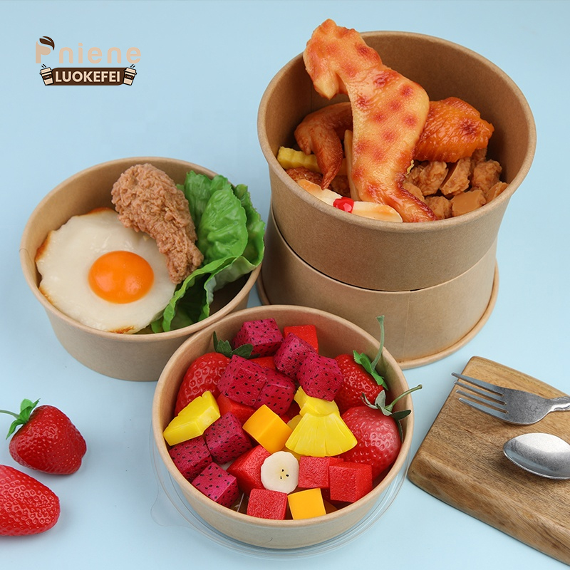 Disposable custom printing packaging cup bowl food packing container Kraft paper salad bowl