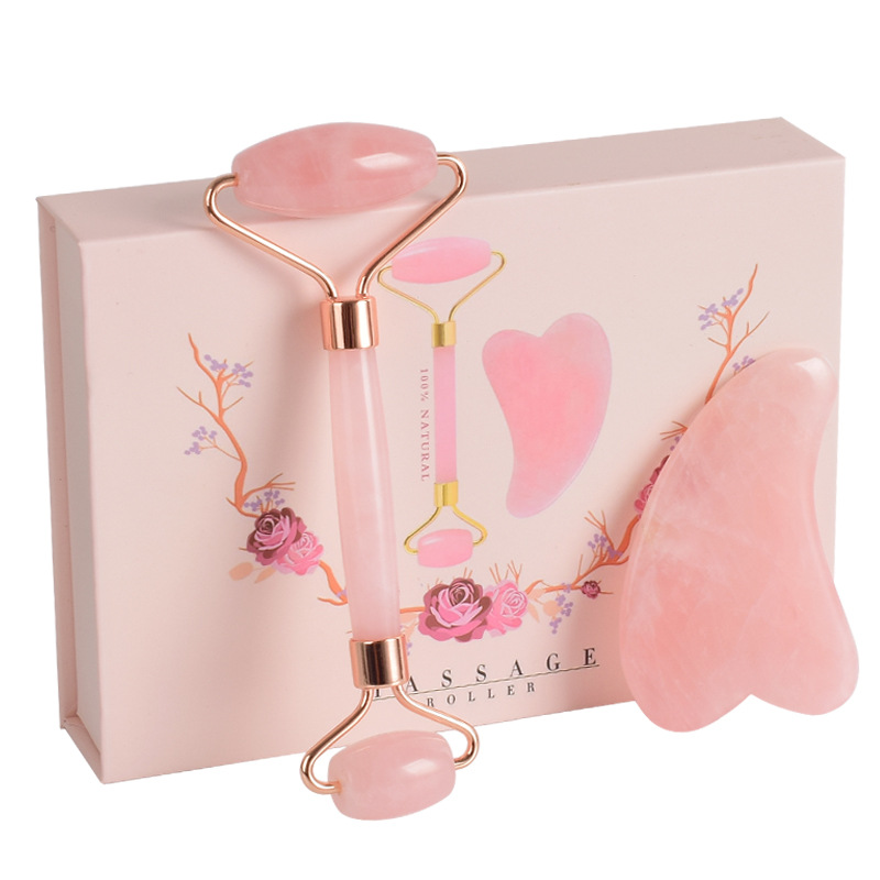 Facial Skin Massager Stone Tool And Natural Rose Quartz Jade Roller Gua Sha Set Dropshipping