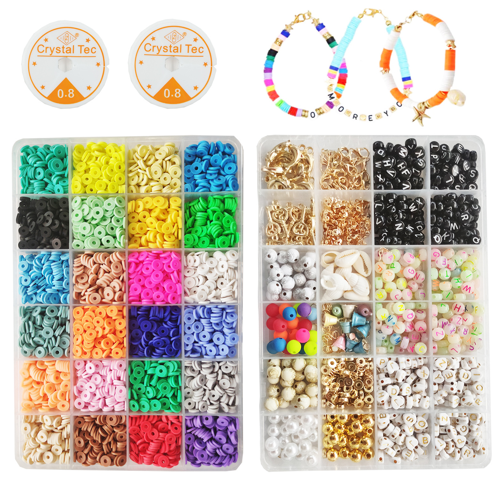 Jewelry Bracelet Making DIY 24 Grid 48 Grids 6mm Flat Polymer Clay Bead Set Piece Beading Set Clay Accessories With Letter Beads