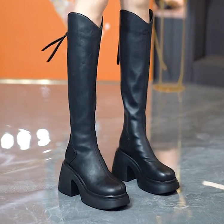 Autumn new round toe boots high women's thick heel thick bottom long boots rear zipper Knee high boots