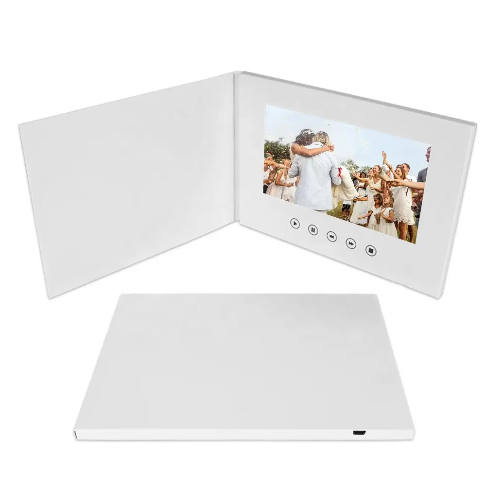 custom 7inch A5 presentation display screen linen digital lcd wedding video book