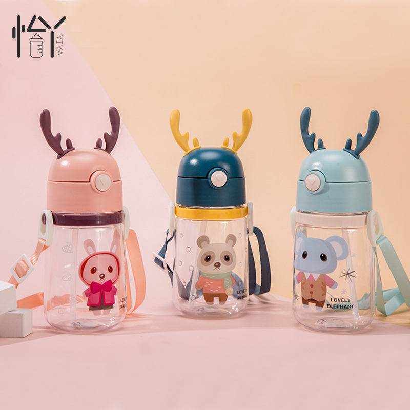 Wholesale antlers cute plastic water bottles custom baby sipper water bottle for kids