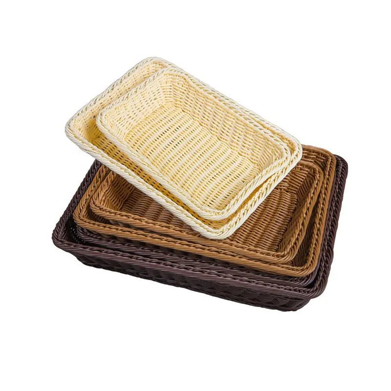 White Plastic Rattan Shelf Storage Baskets , Bread Basket Tray Non-smell