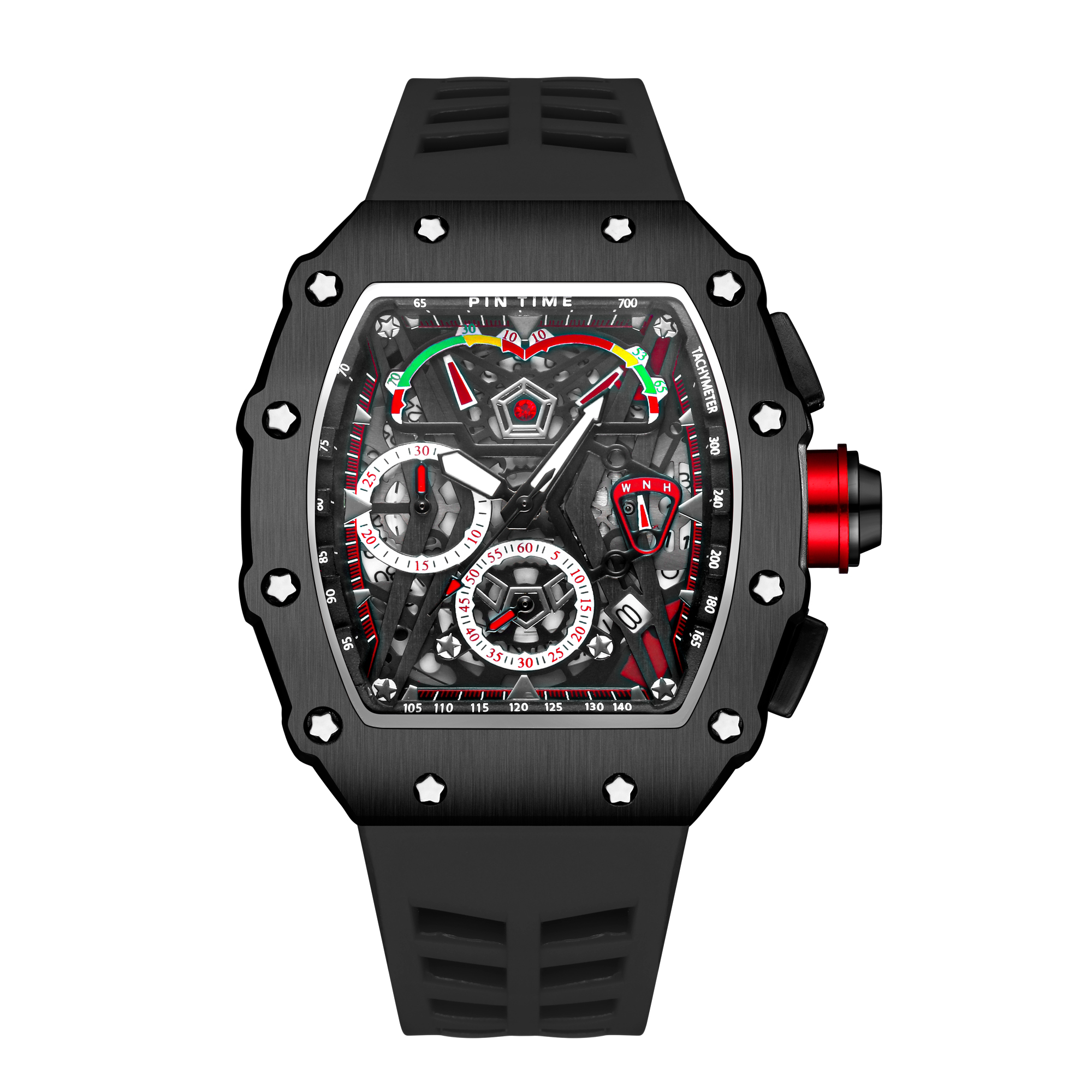 Classic Designer Men Skeleton Dial Sport Watch Tonneau Shape Mens Quartz Watches Silicone Band Luxury RM Wristwatch