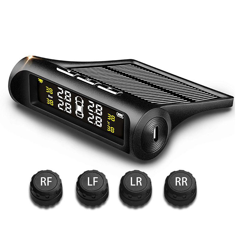 TPMS Беспроводная система мониторинга давления в шинах на солнечных батареях с 4 C внешним сенсором ЖК-дисплей в реальном времени Голосовая сигнализация безопасности