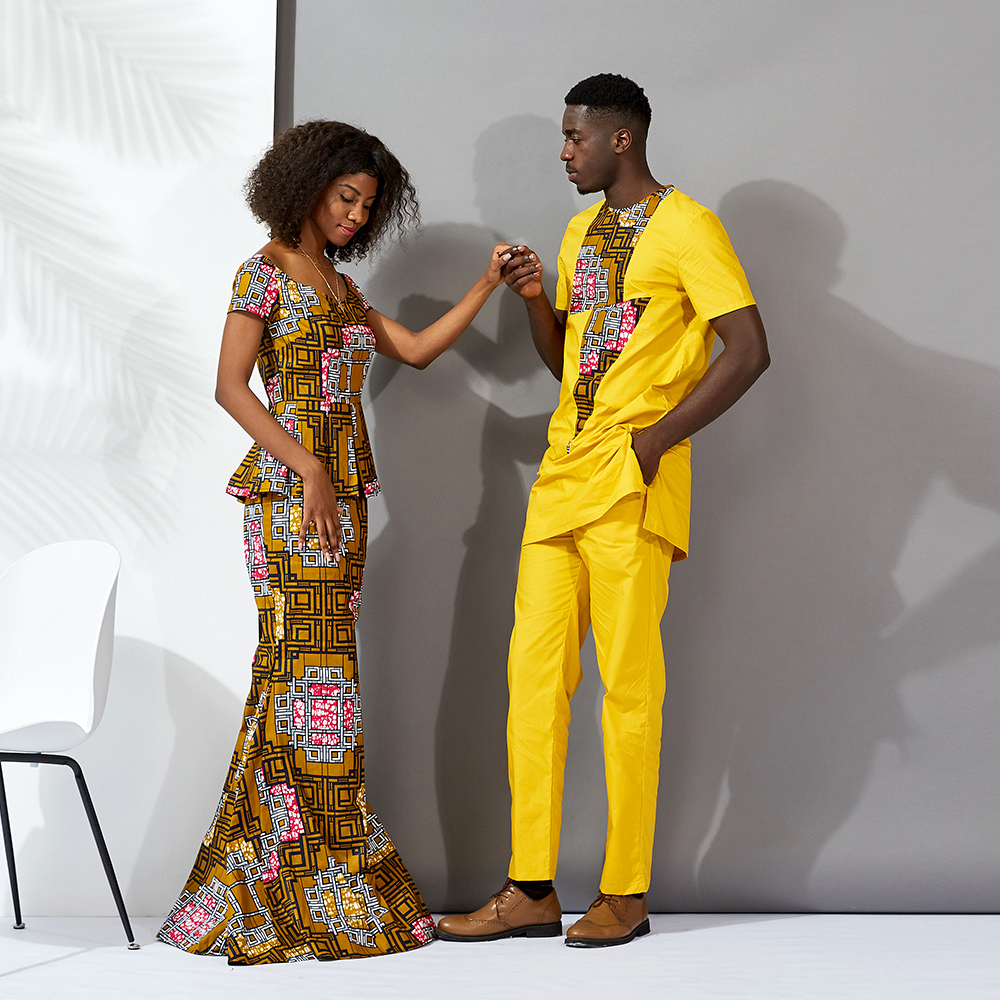 Traditional African kitenge clothes Maxi Pencil Skirts wax Women dashiki 2 pieces set Shirts Africa Ethnic Clothing For Men