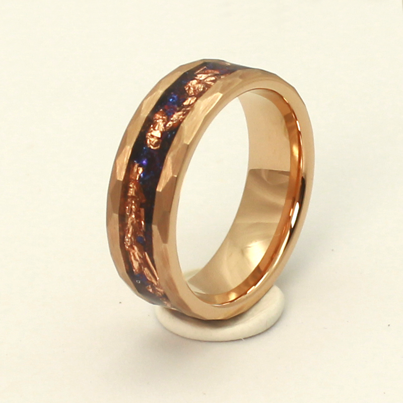 Men's 8mm Tungsten Carbide Ring with Rose Gold Plating and Rose Blue Purple Foil Inlay Couple Bands for Jewelry Use