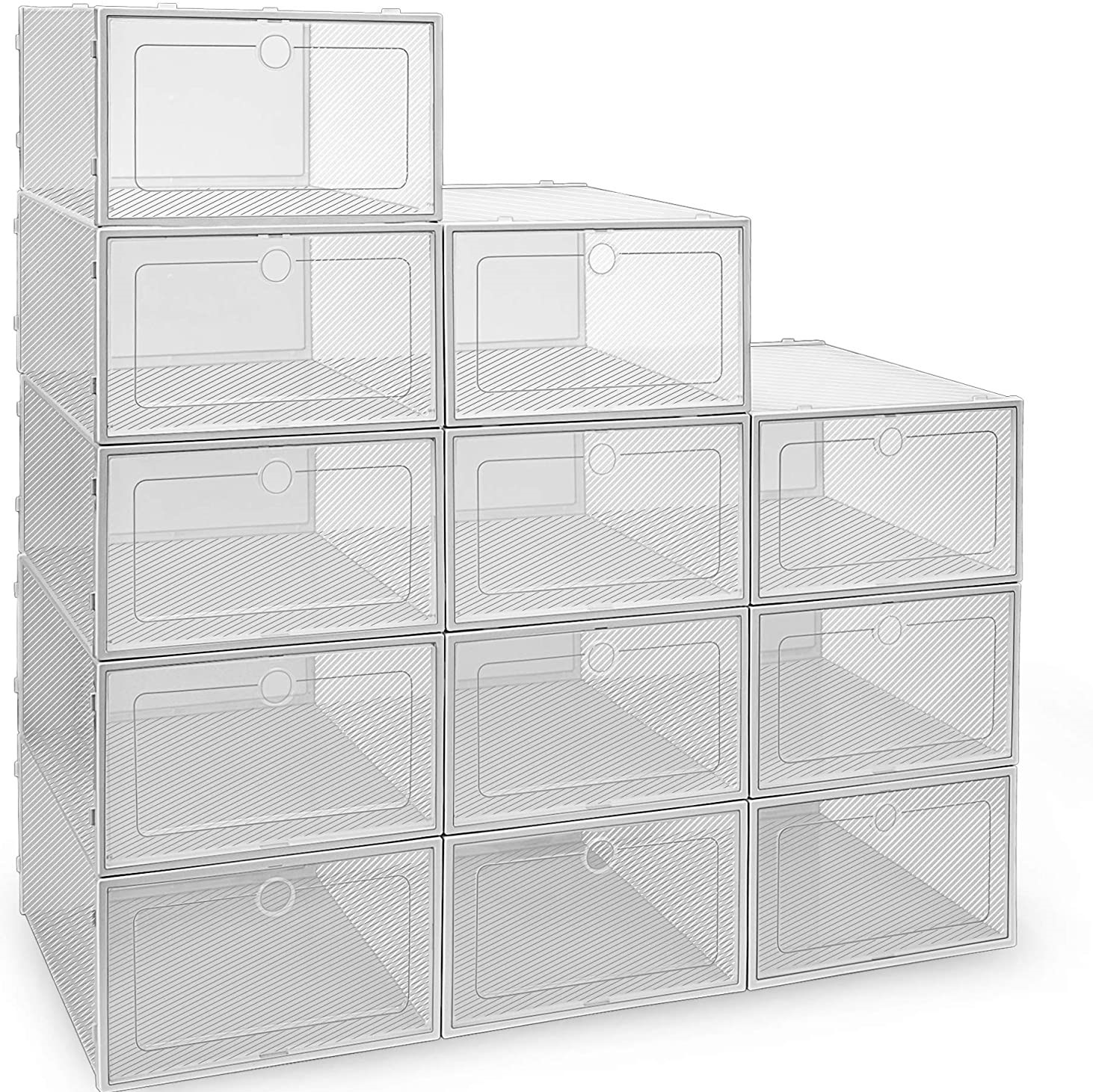 12 Pack Thickened Clear Plastic Stackable Shoe Boxes, Foldable Shoe Organizer Sneaker Shoe Containers Storage
