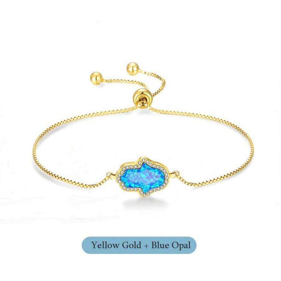 925 sterling silver adjustable length snake chain opal hamsa hand bracelet