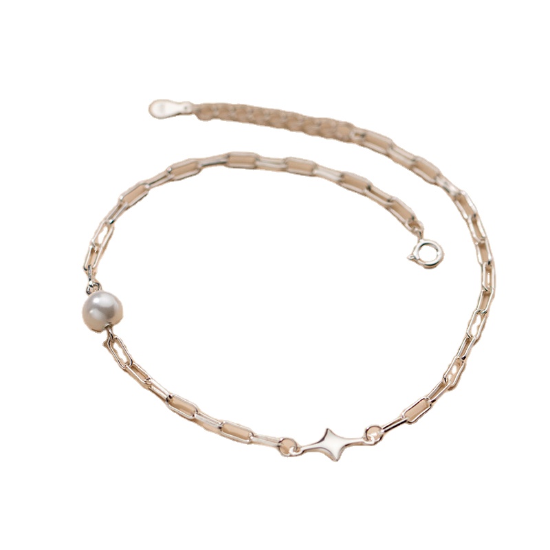 ATHENAA 925 Sterling Silver Korean Women Ankle Bracelet Jewelry Synthetic Pearl Star Anklets