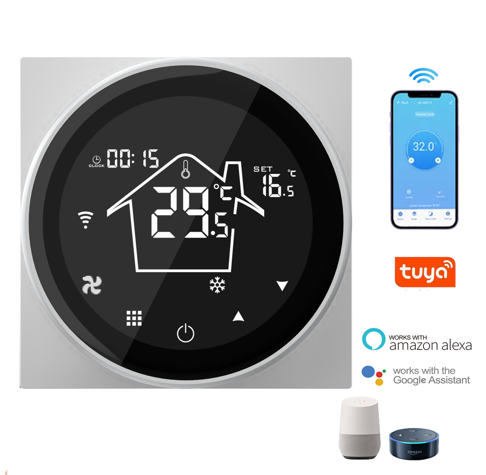 HY312 AC Thermostat Central Air Conditioner or Fan Coil Units WIFI Tuya, IFTTT Alexa 4 Pipe For smart home thermostat