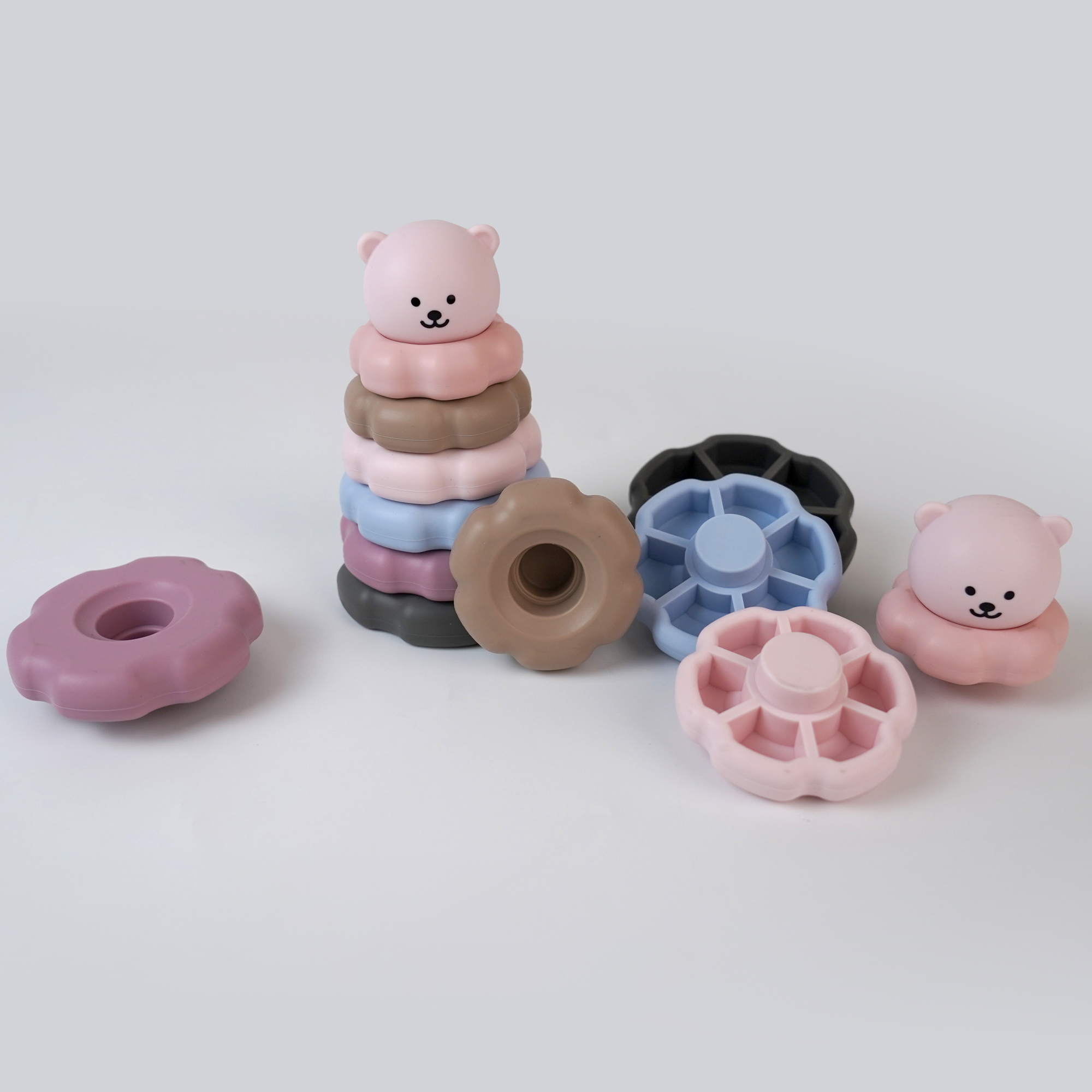 Kids 7Pcs Baby Play Early Educational Learning Stacking Toys Silicone Stacking Toy