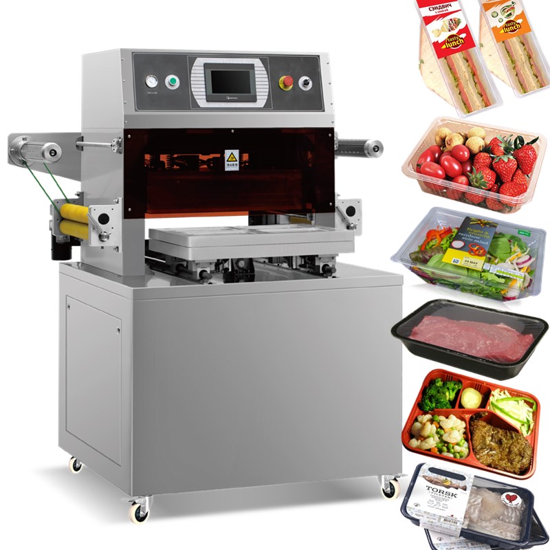 meat vacuum gas filling MAP ready meal packaging machine sealer tray sealing machine cooked food modified atmosphere tray sealer