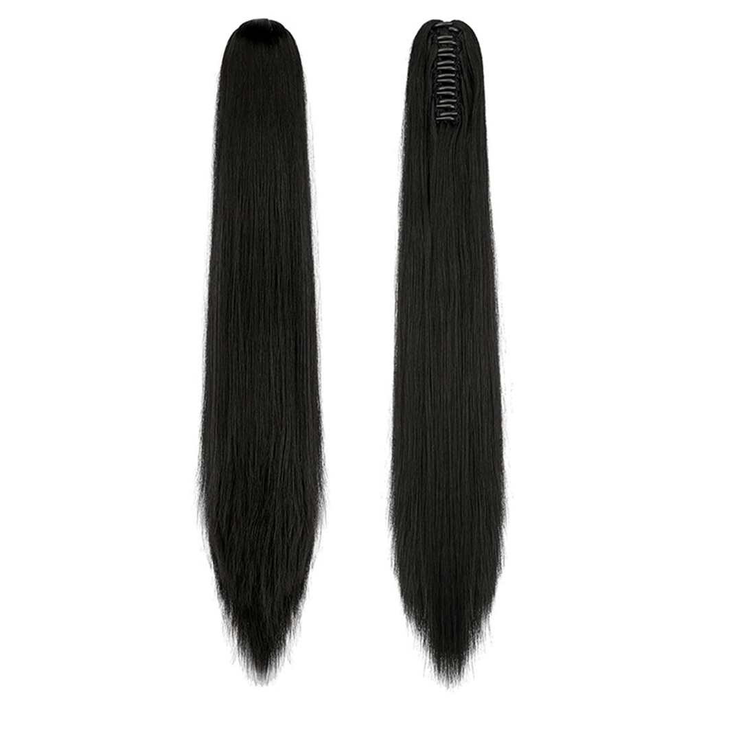 Clipped in hair Silky Straight Bone straight ponytail extended ponytail realistic claw clip-on chemical fiber wig