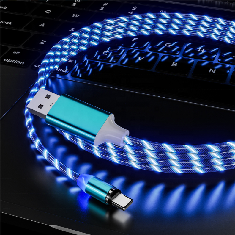 Magnetic Fast Charging usb cable for sale Flowing Light Phone Accessories Cable USB Led Luminous Micro Lighting Data Cable