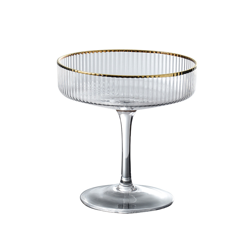 Fine vertical pattern glass tall cocktail Ice cream yogurt pudding dessert wine Champagne glass cup