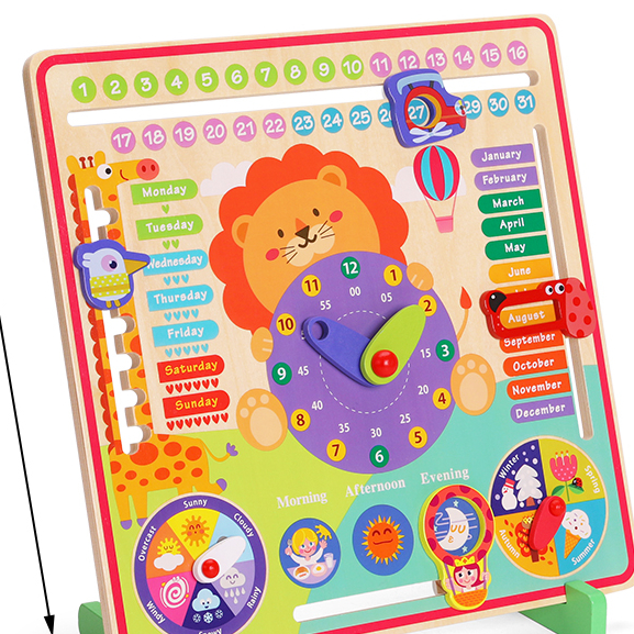 2024 Sensory Training toys Wooden children's math toys Educational Weather season calendar Lion Clock
