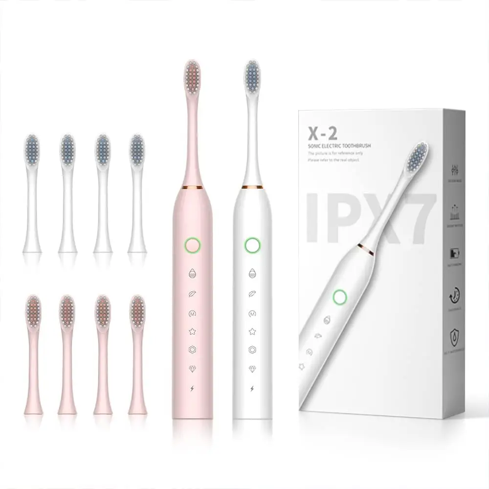 2 Pack Sonic Electric Toothbrush, 6 Modes 42000vpm Rechargeable Toothbrush with 2 Minute Built-in Timer, 8 Brush Heads