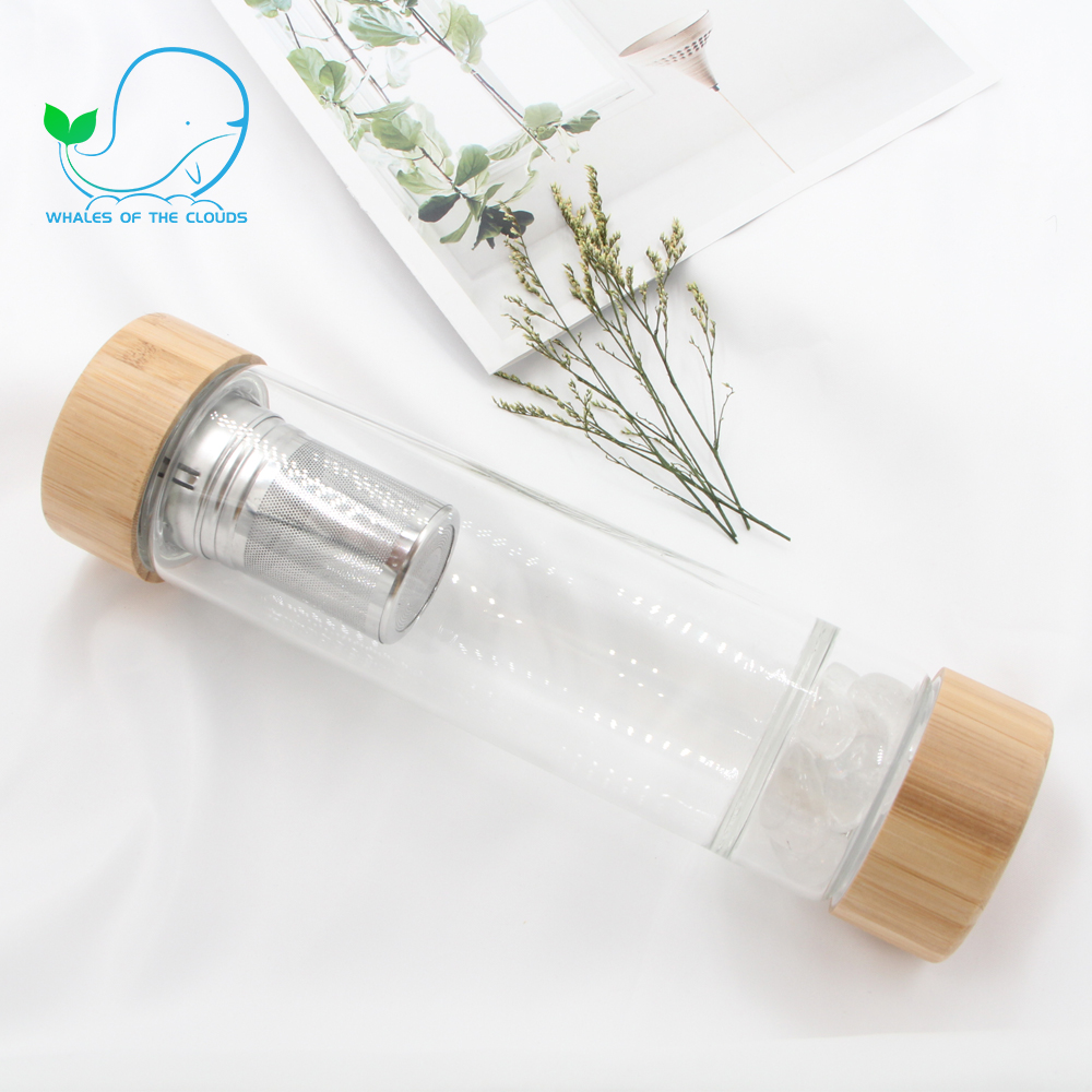 Manufacture Supply Durable Eco Friendly Crystal Water Bottle With Bamboo Lid