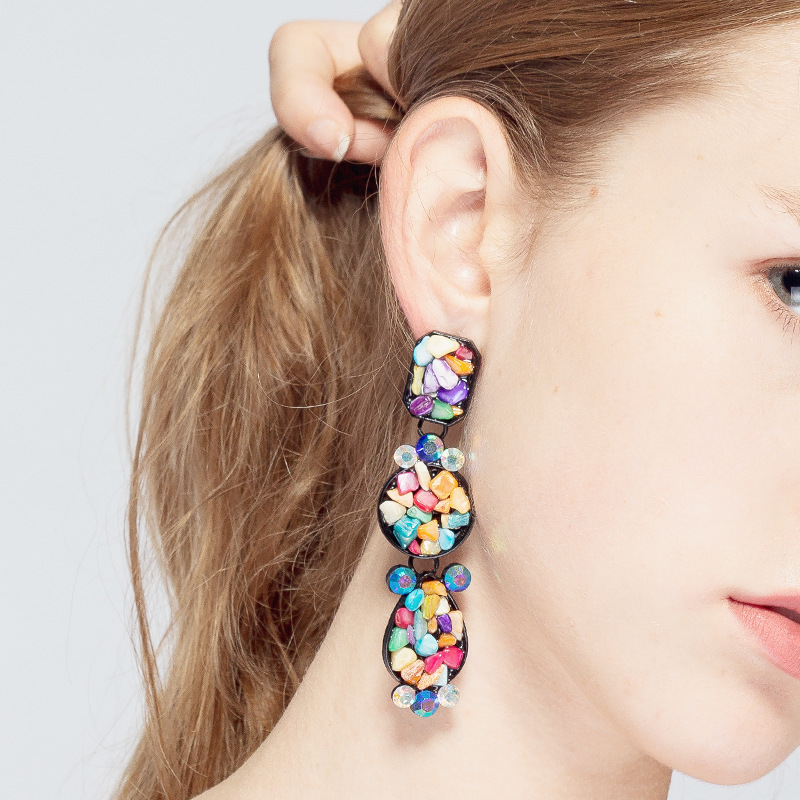 New Fashion All-match bohemian earrings alloy inlaid artificial gemstone long earrings Jewelry for women
