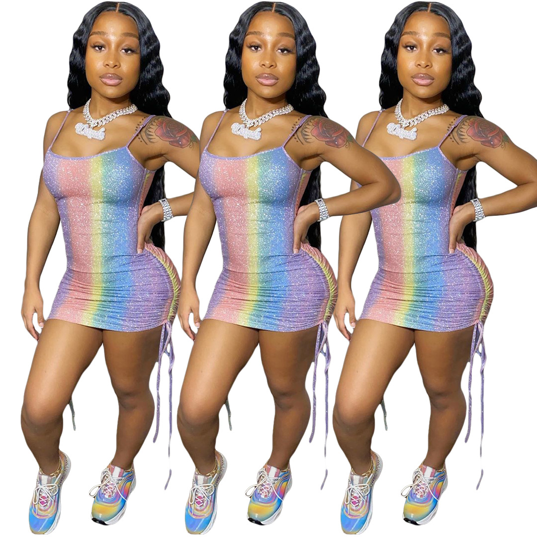SAGL6277 оптовая продажа два способа ношения Сверкающие Красочные bodycon пикантные женские Клубные платья с тонкими бретелями