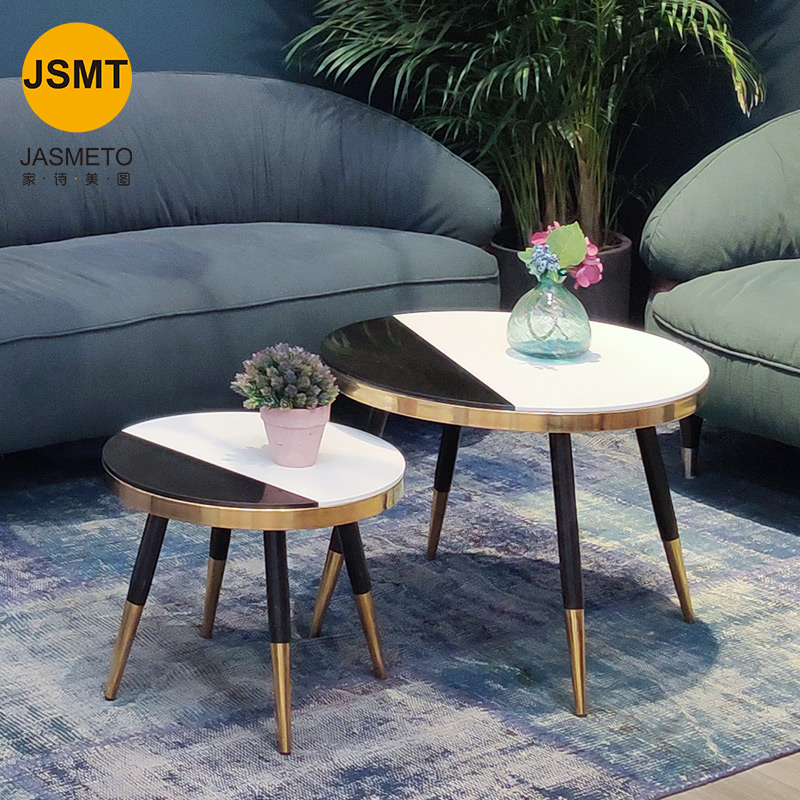 Modern style Living Room Brush copper stainless steel marble coffee side table set Home Furniture Tea table