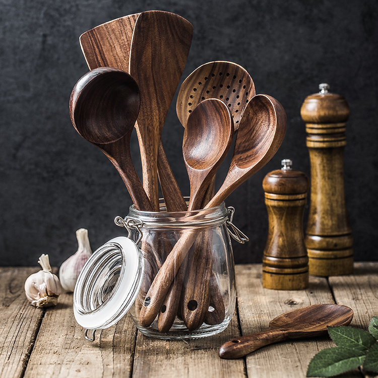 Wholesale High Quality Wooden Spoons for Cooking 7 sets of kitchen Recyclable rice scoop Non-stick cookware Stir fry scoop