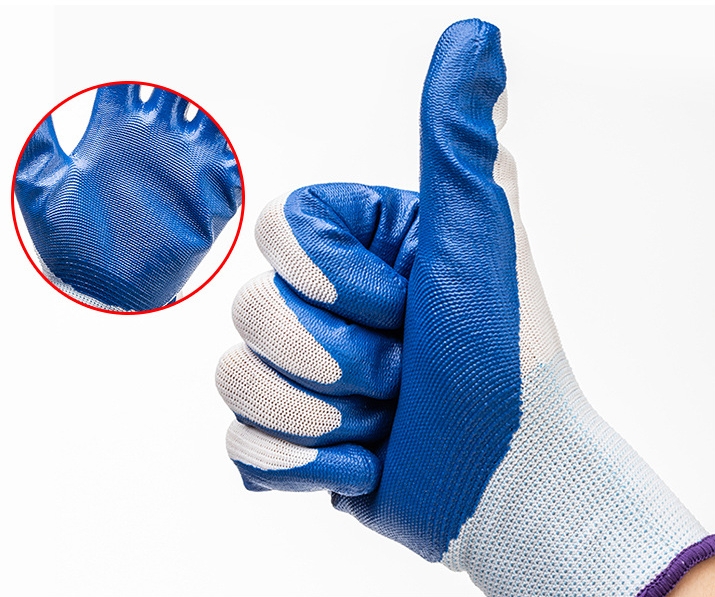 China Factory Price Nitrile Coated Work gloves Heavy Duty Hand Gloves Blue Latex Protective gloves