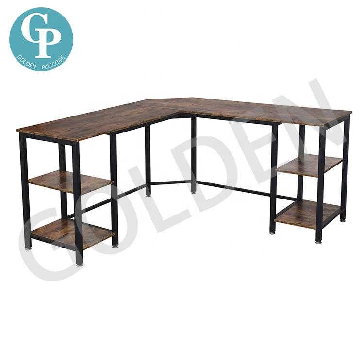 L Shaped Table Home Office Computer Corner Desk with Shelf Study Writing Desk Gaming Workstation