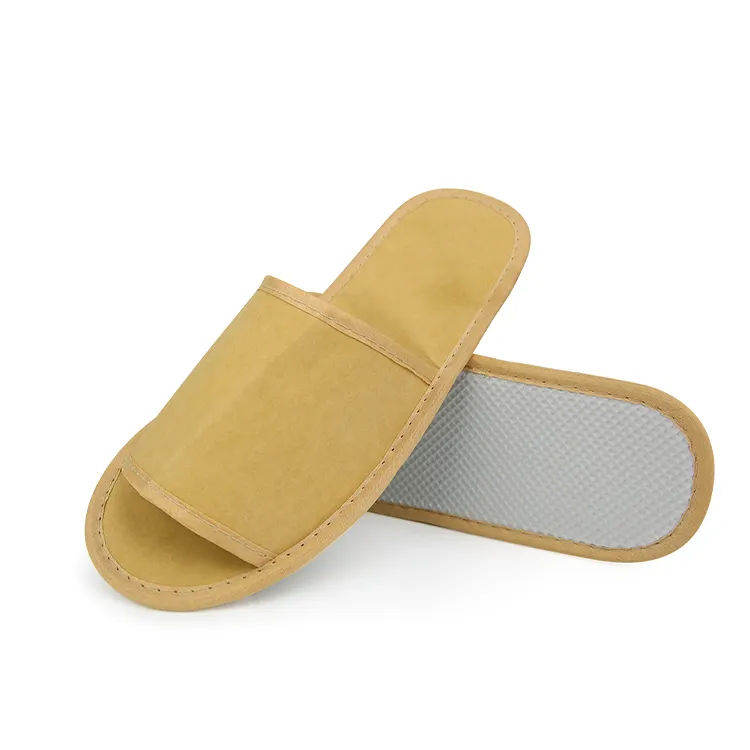 OEM Custom Manufacturers Comfortable Eco-friendly Biodegradable Disposable Kraft Paper Washable Hotel Slippers