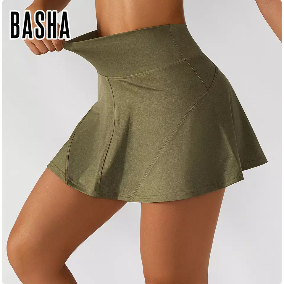 Модная теннисная одежда BASHAsports, Женская двухслойная теннисная юбка с высокой талией, одежда для фитнеса, тренировок, гольфа, йоги, тренировок