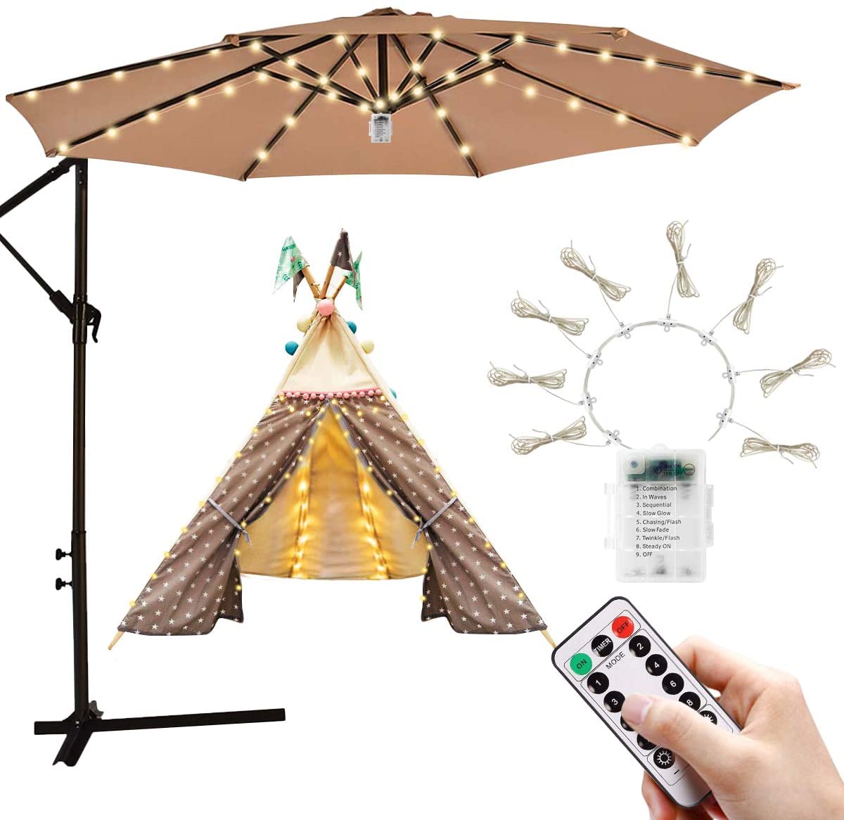 Acrylic Olefin Solution-dyed Polyester 9ft Commercial Wholesale Beach Garden Led Lights Patio Sun Umbrella