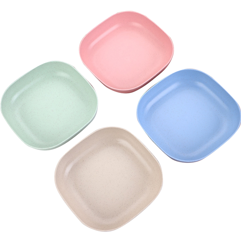 Restaurant multi-purpose plastic snack plate Nordic style snack plate Wheat straw household color square dinner plate