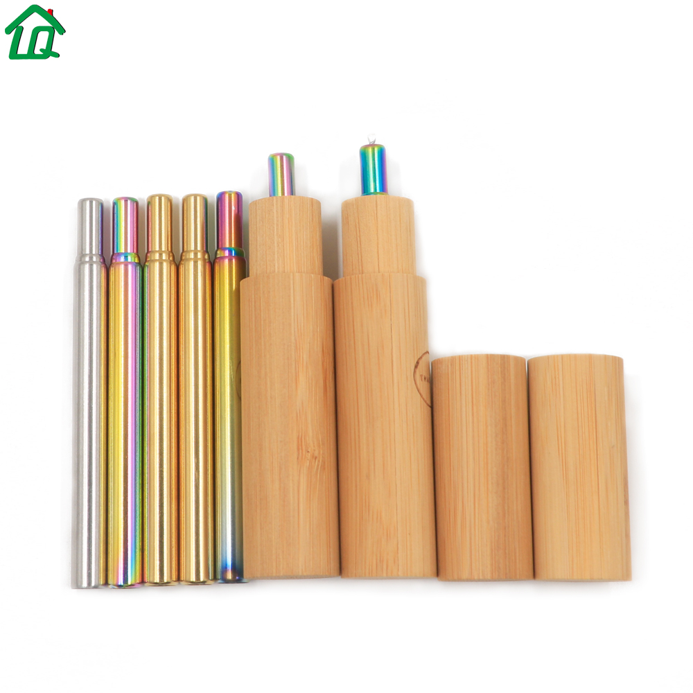 FDA Approved Custom Color Size Logo Reusable Telescopic Drinking Straw with Bamboo Case
