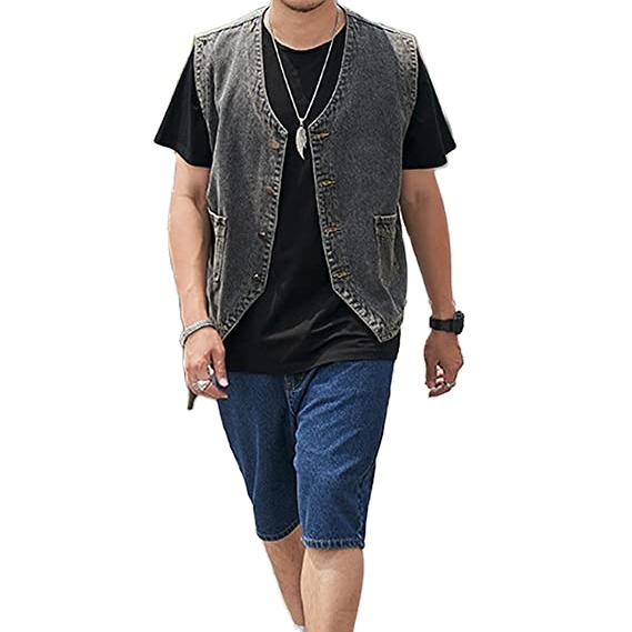 Mens Casual Denim Vest Sleeveless Jean Vests Jacket Button Down Jeans Vest